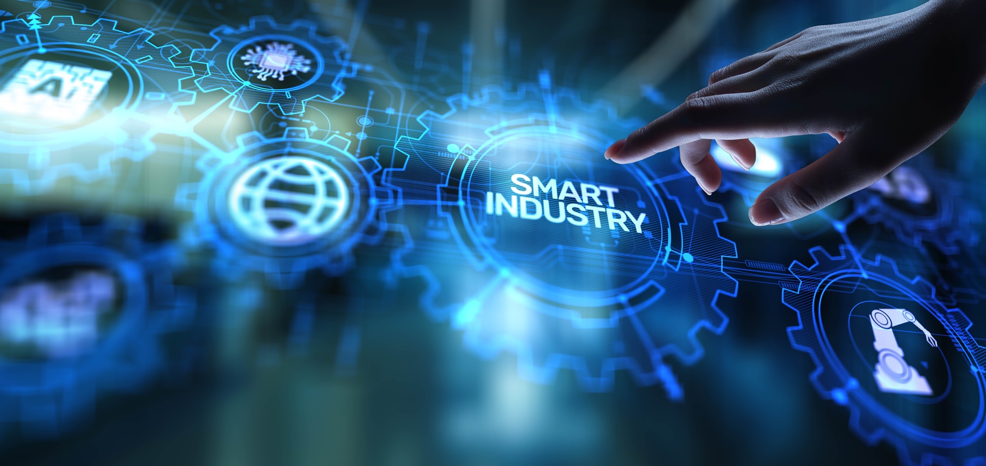 Hand steuert digitales Smart-Industry-Panel | Machine Vision
